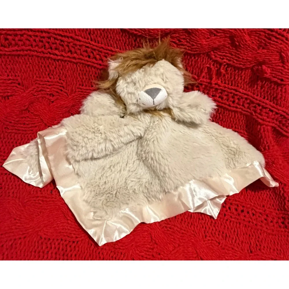 Cloud Island Lion Baby Security Blanket Plush Lovey Tan Cream Satin Trim 13x13